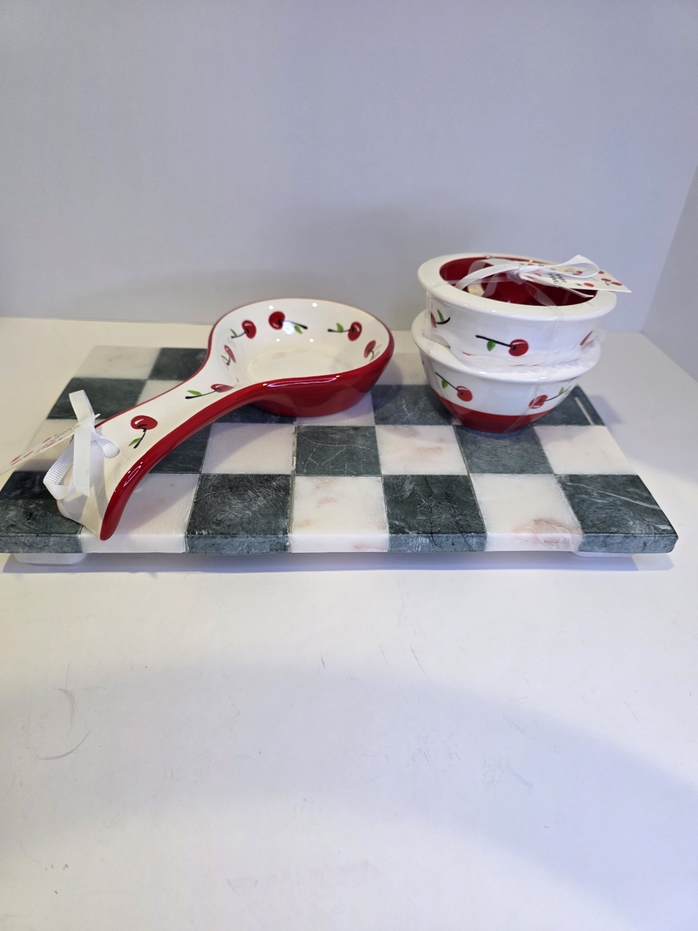 ♥️New! Terramoto Ceramic Cherry Spoon Rest & Pinch Bowls Set.